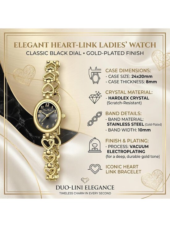 Women\'s Gold Black Analog Quartz Oval Waterproof Vintage Bracelet Luxury Watch main image 4